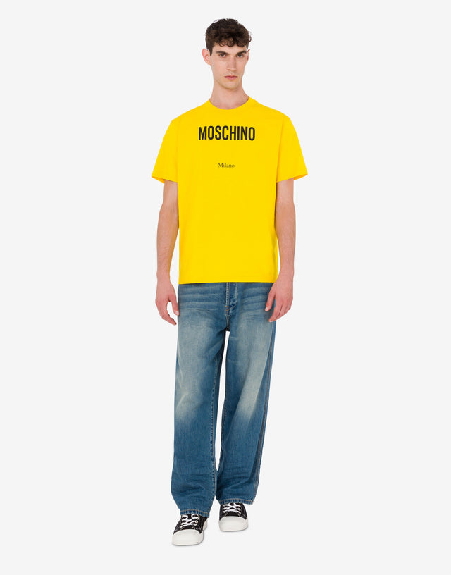 Printed organic cotton jersey T-shirt Yellow Moschino 1