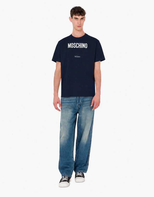 Printed organic cotton jersey T-shirt Dark blue Moschino 1