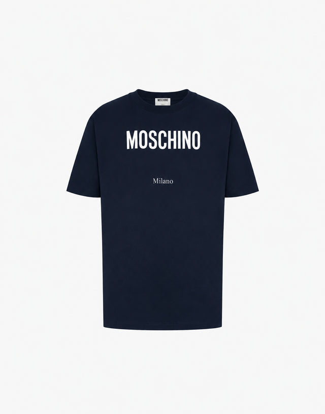 Printed organic cotton jersey T-shirt Dark blue Moschino 0