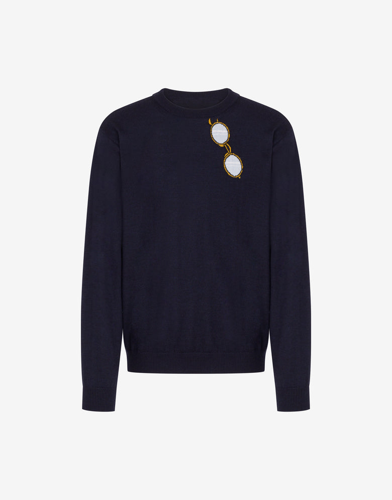 Pull en laine mérinos extra-fine incrustée Bleu foncé Moschino 4