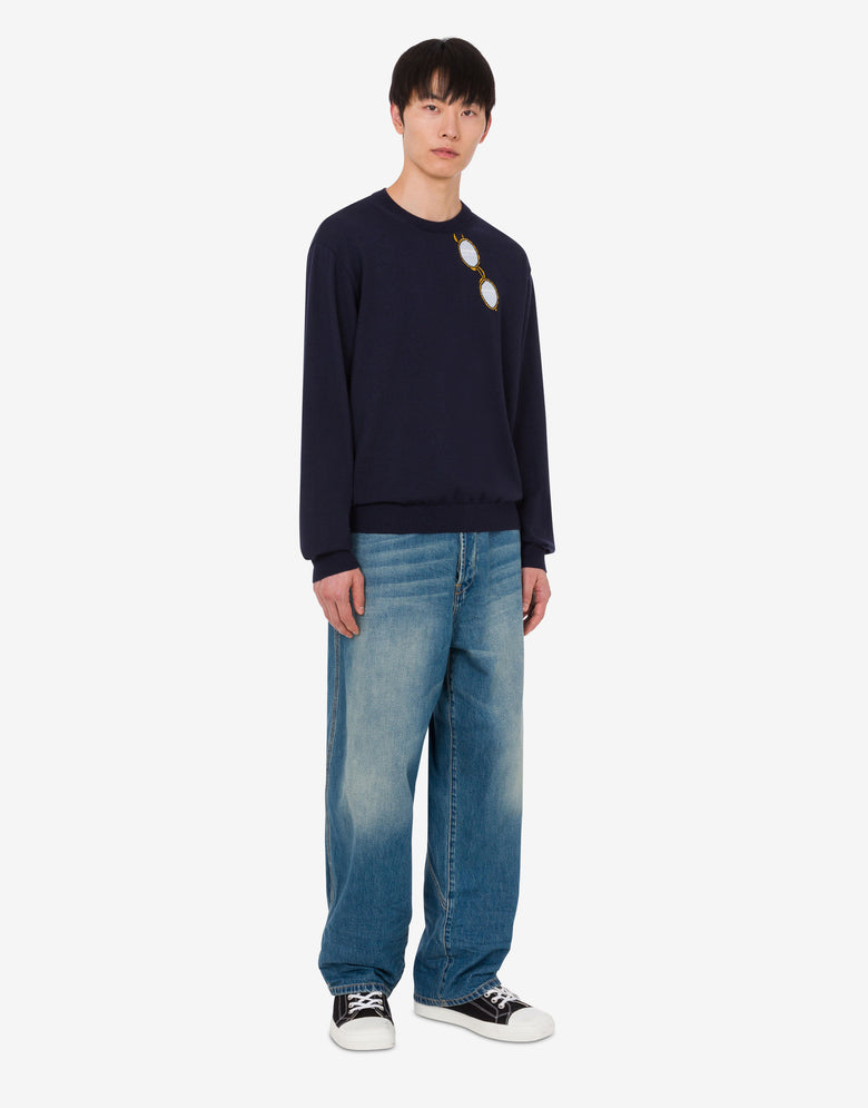 エクストラファインメリノウール製インレイプルオーバー ダークブルー Moschino 1