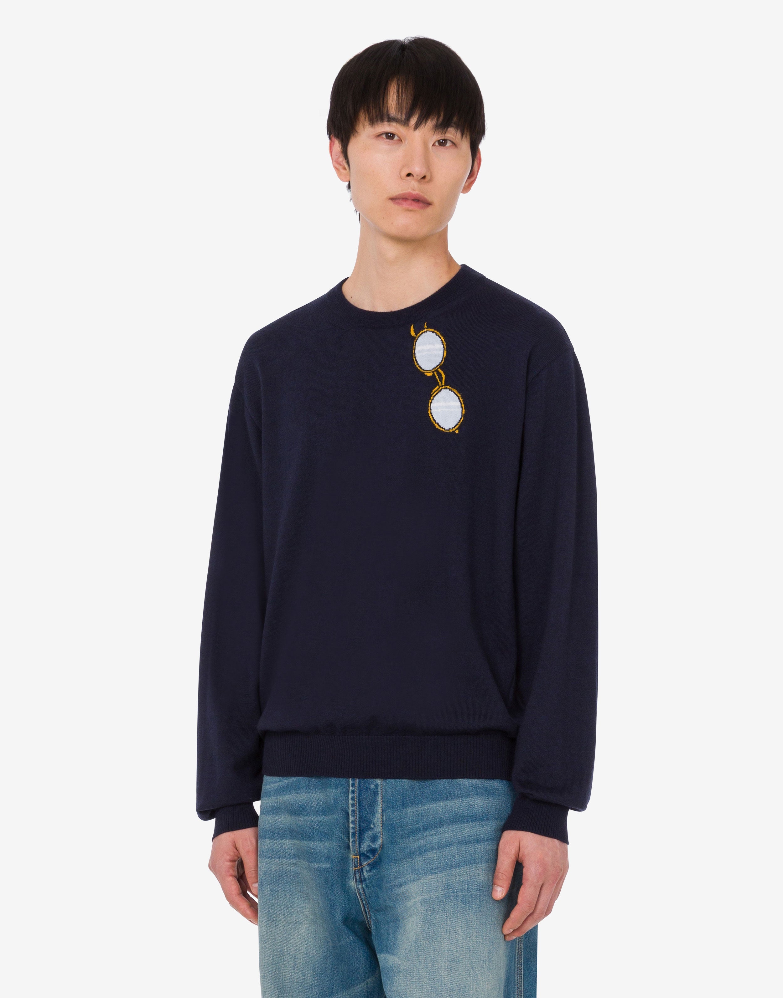 Extra-fine merino wool pullover with intarsia | Moschino