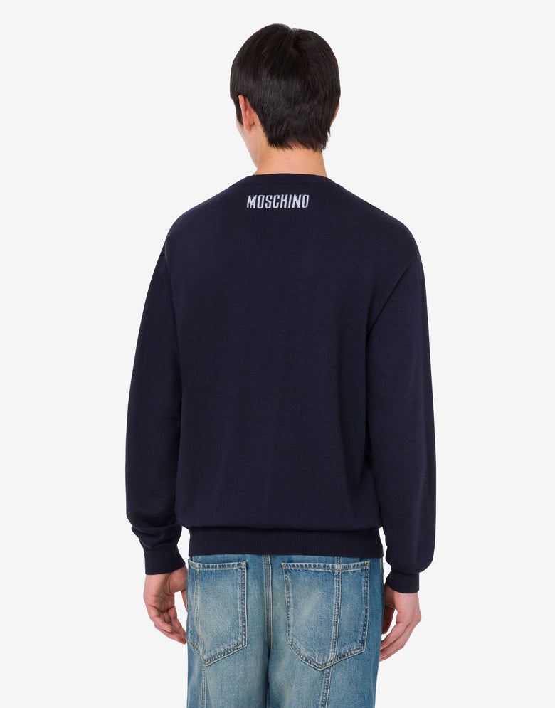 エクストラファインメリノウール製インレイプルオーバー ダークブルー Moschino 3