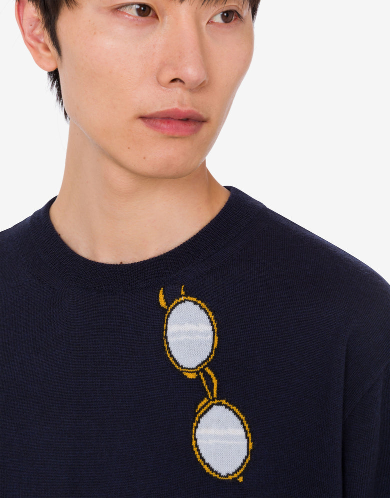 エクストラファインメリノウール製インレイプルオーバー ダークブルー Moschino 4