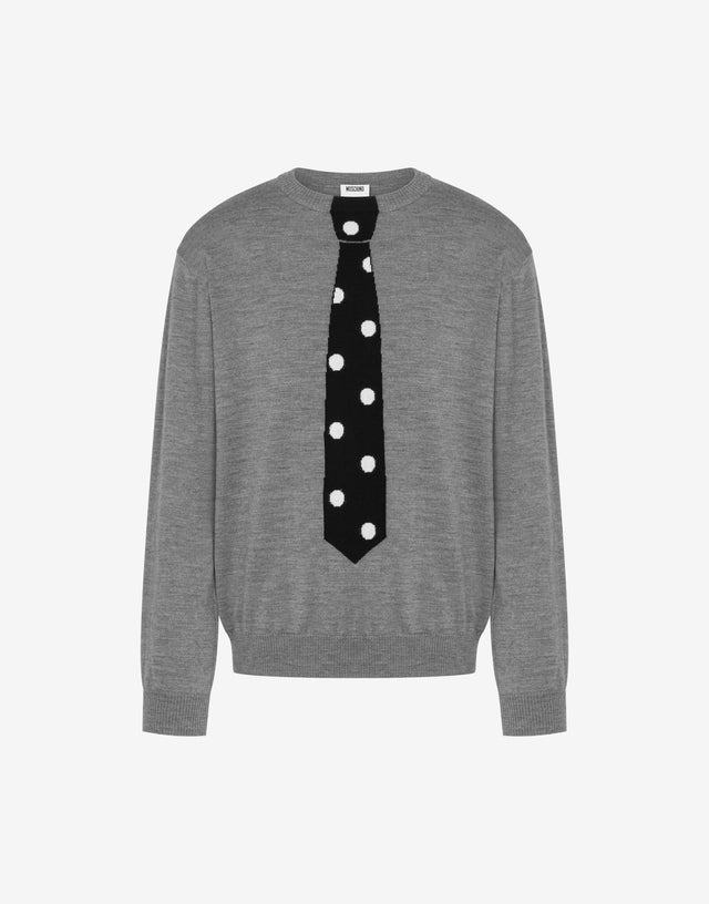 Extra-fine merino wool pullover with intarsia Grey Moschino 0
