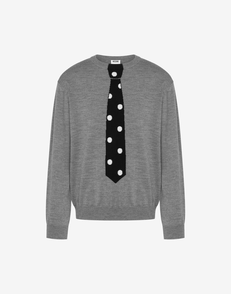 Extra-fine merino wool pullover with intarsia Grey Moschino 4