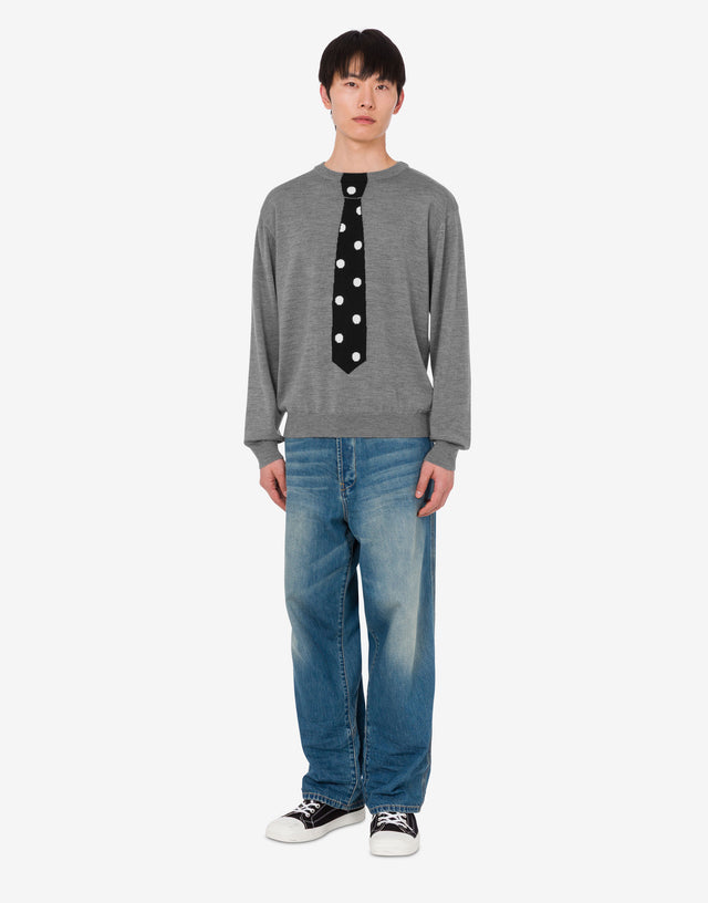 Extra-fine merino wool pullover with intarsia Grey Moschino 1