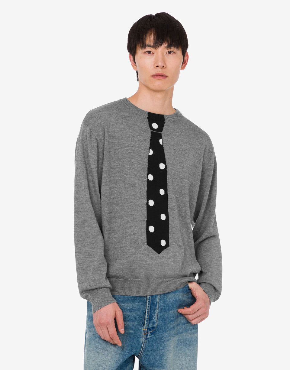 Extra-fine merino wool pullover with intarsia Grey Moschino 0