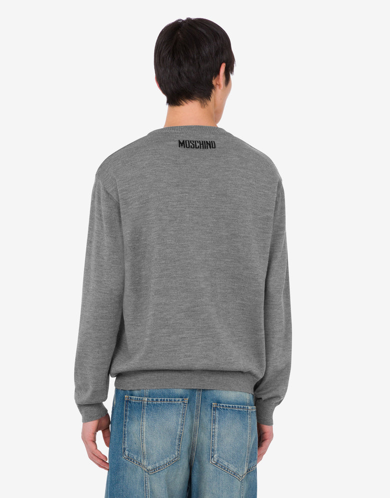 Extra-fine merino wool pullover with intarsia Grey Moschino 3