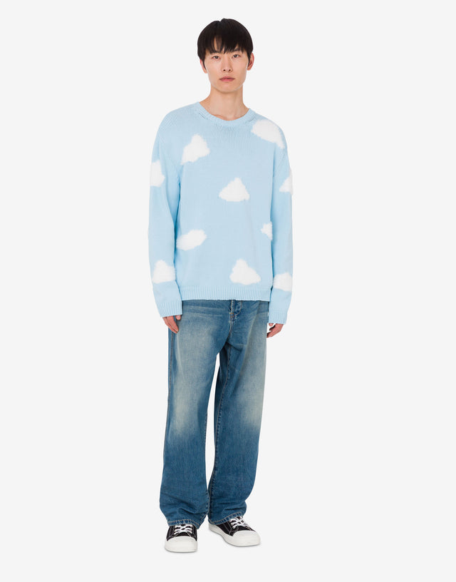 Organic cotton blend pullover Archive Cloud Azure Moschino 1