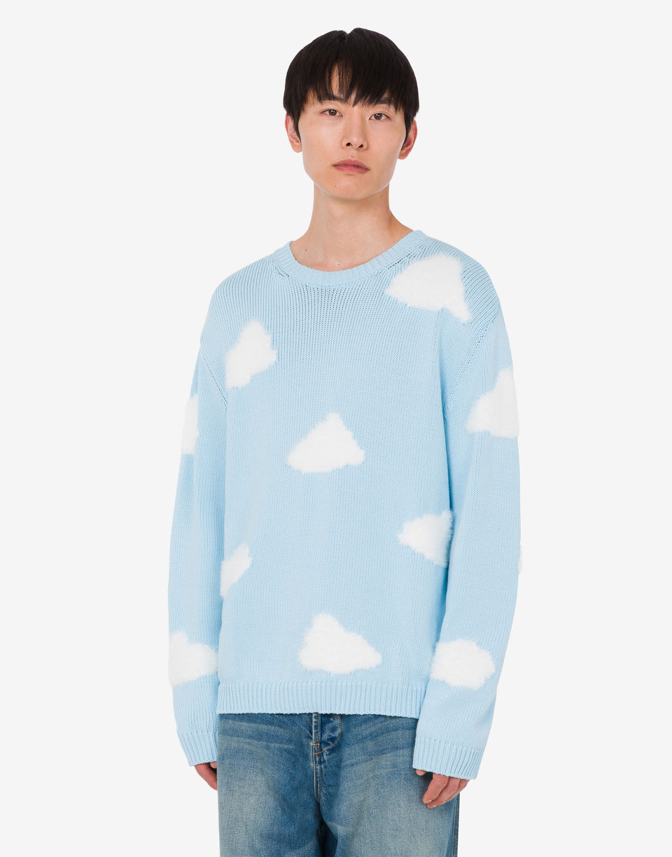 Organic cotton blend pullover Archive Cloud Azure Moschino 0