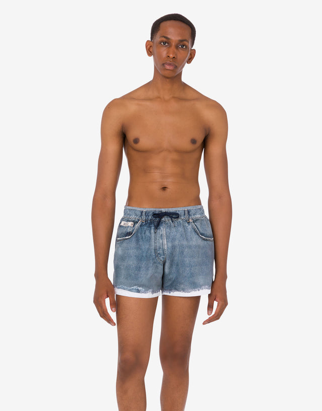 Boxer mare in nylon stampato Blu Denim Moschino 1