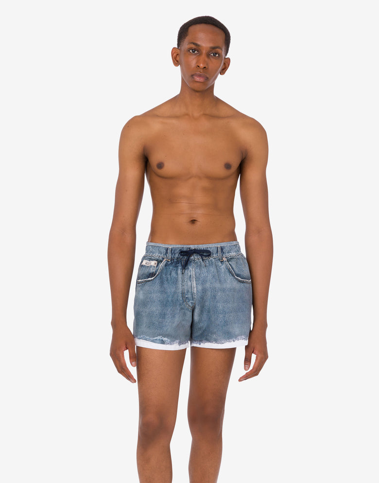 印花尼龙泳裤 蓝色牛仔布 Moschino 1