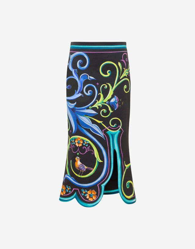 Printed cotton gabardine skirt Black Moschino 0
