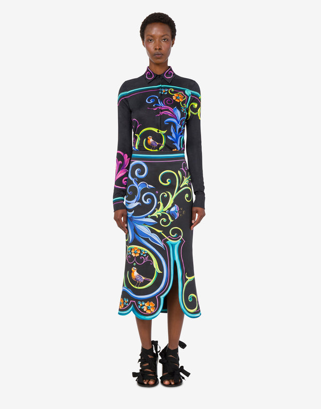 Printed cotton gabardine skirt Black Moschino 1