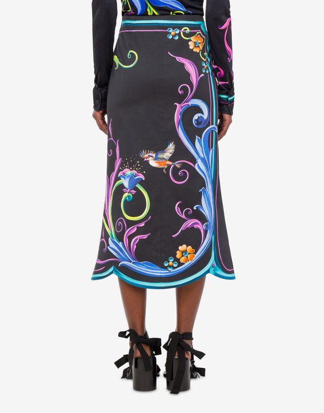 Falda de gabardina de algodón estampada Negro Moschino 1