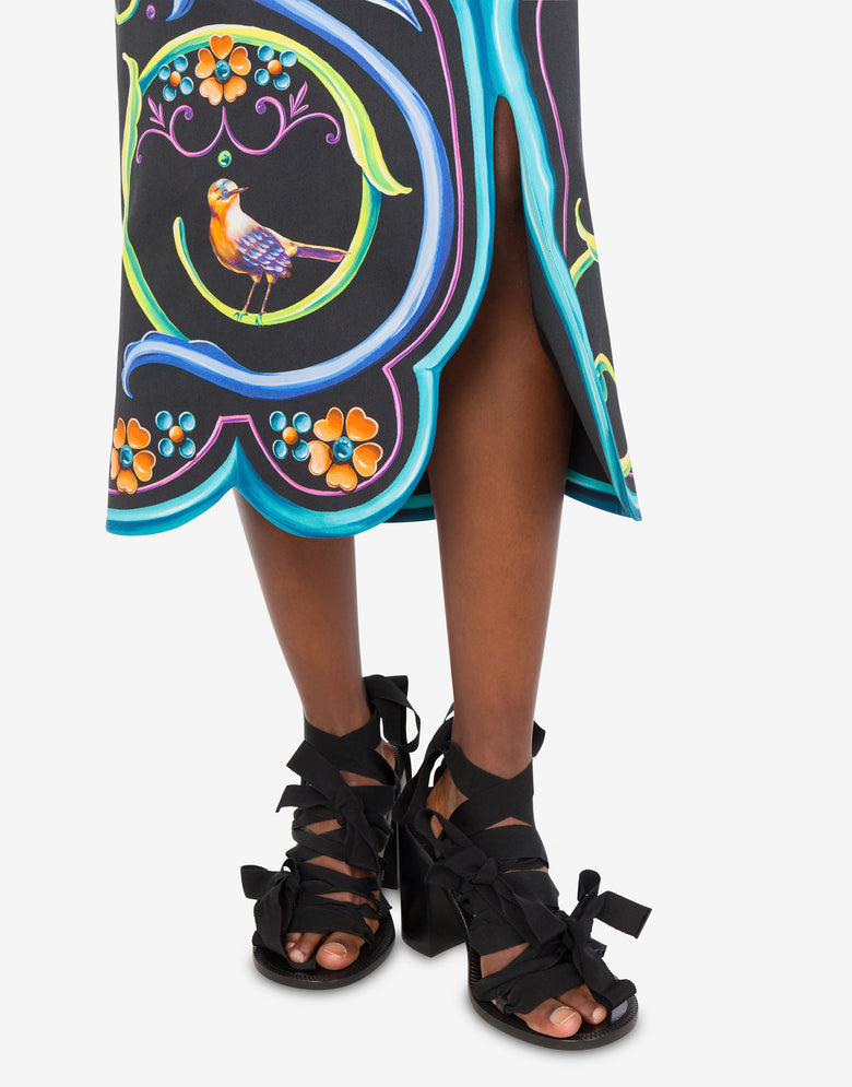 Printed cotton gabardine skirt Black Moschino 4