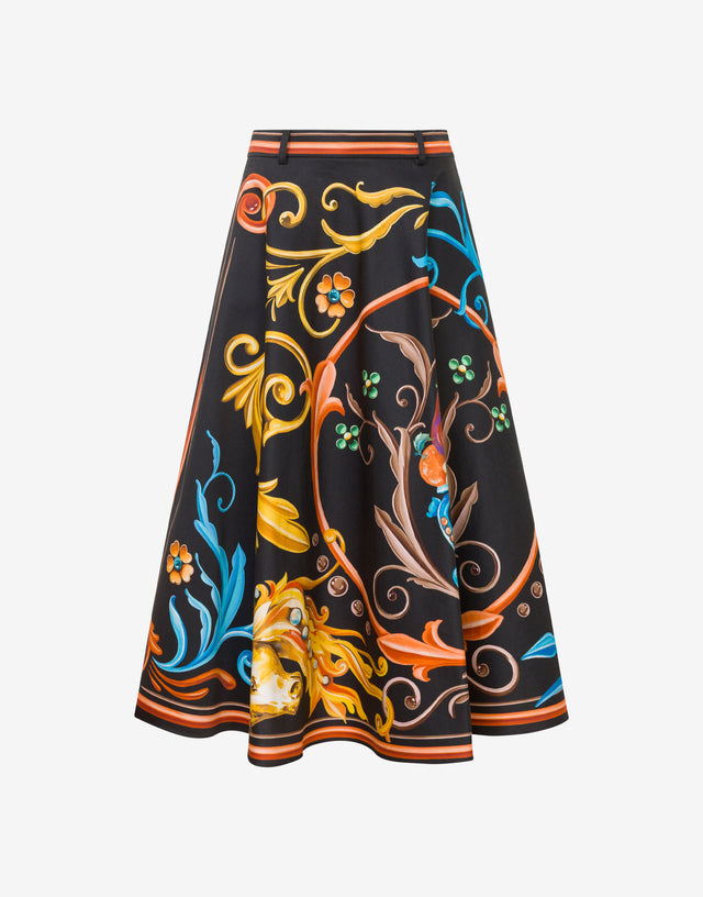 Gonna in gabardina di cotone stampata Nero Moschino 0