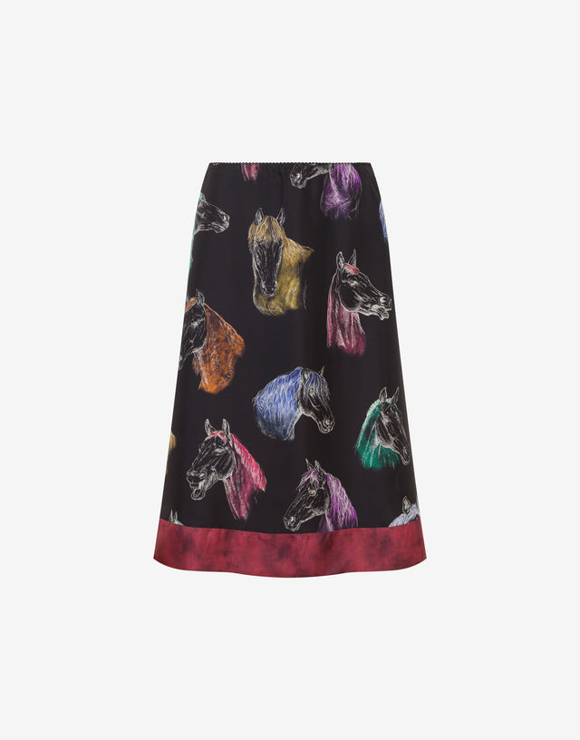 Gonna in twill di seta stampata Nero Moschino 0