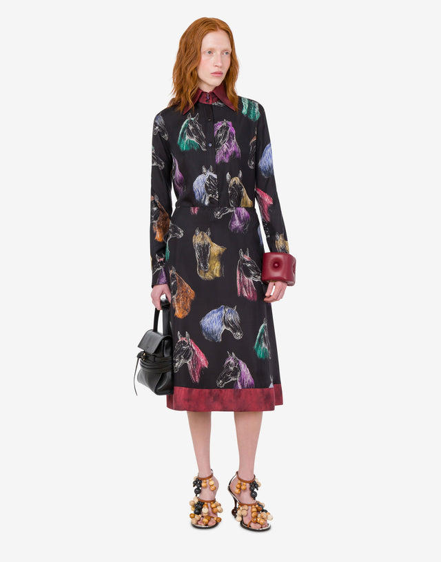 Gonna in twill di seta stampata Nero Moschino 1