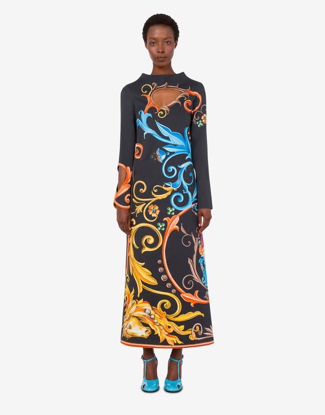 プリント柄のコットンギャバジンワンピース ブラック Moschino 1
