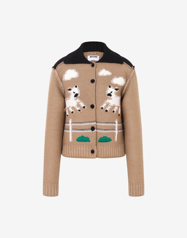 Extra-fine merino wool jacket with intarsia detailing Beige Moschino 0