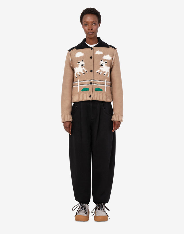 Extra-fine merino wool jacket with intarsia detailing Beige Moschino 1