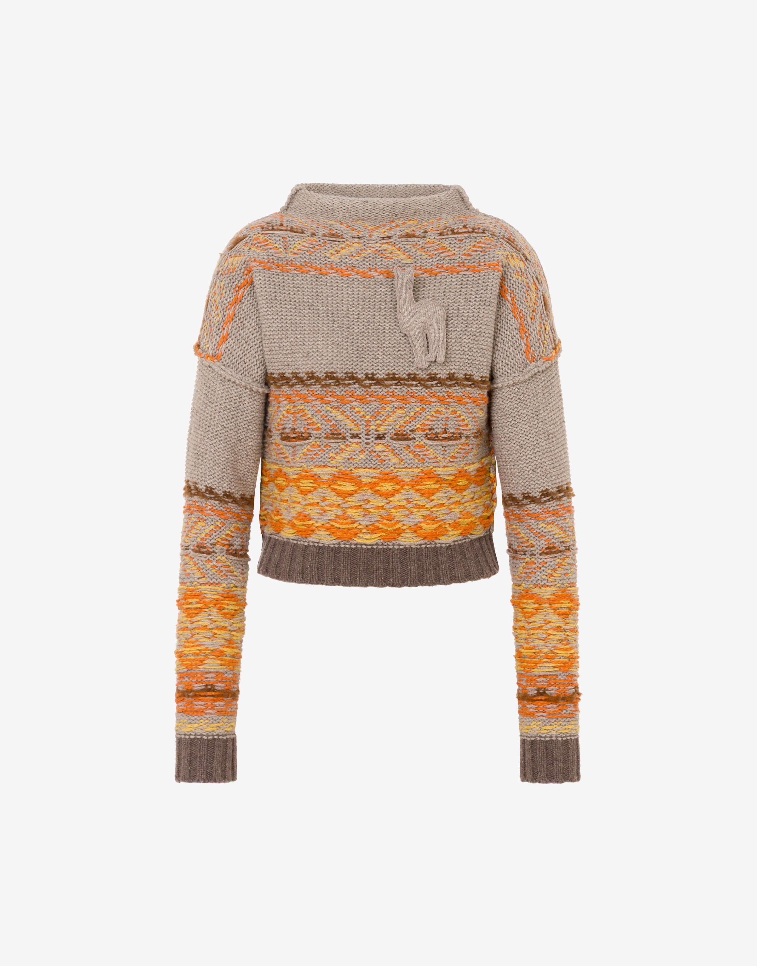 Pullover in misto lana e seta intarsiato