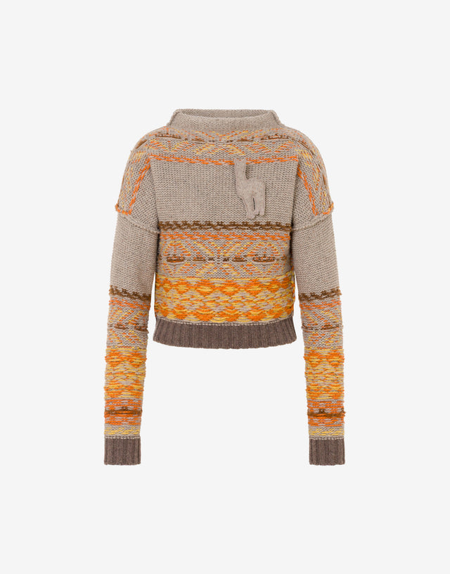 Pullover in misto lana e seta intarsiato Beige Moschino 0