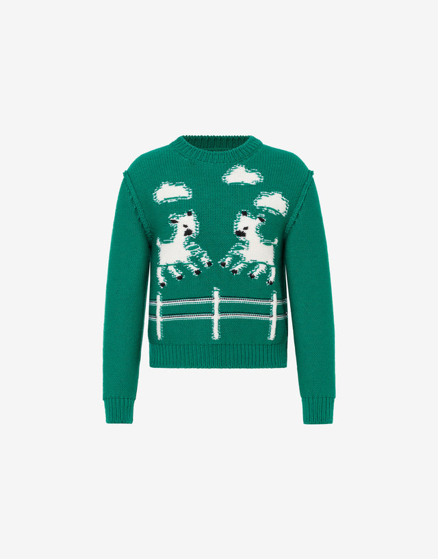 Pullover in lana merino extrafine intarsiato Verde bottiglia Moschino 0