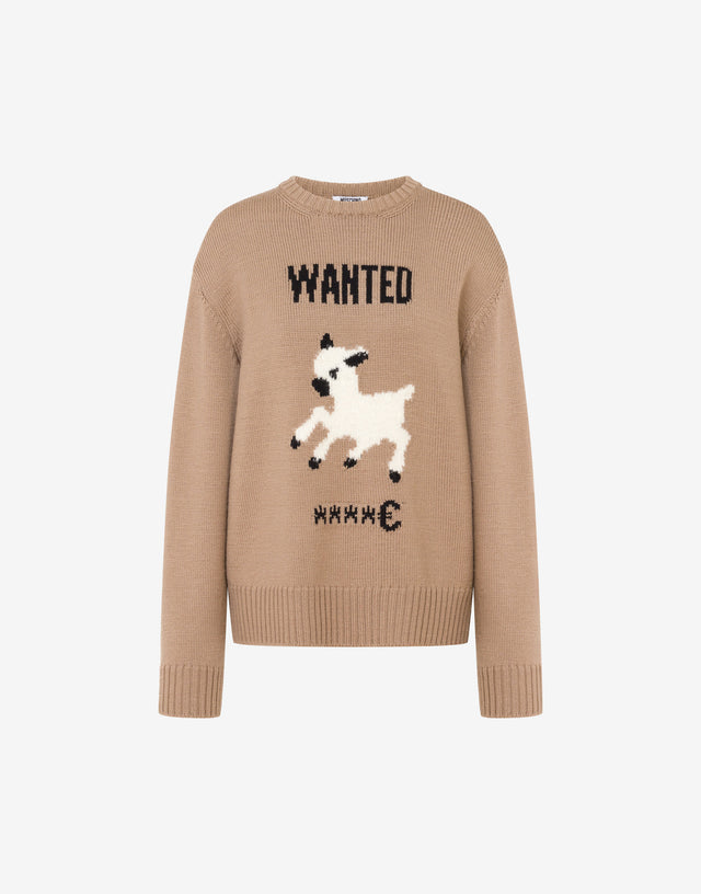Pullover in lana merino extrafine intarsiato Beige Moschino 0