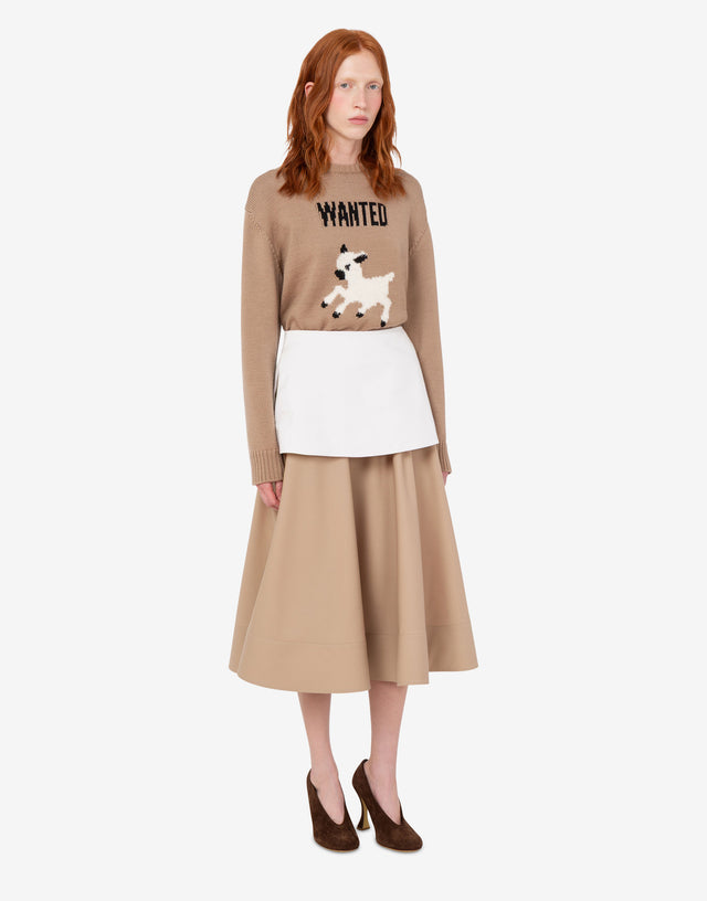 Pullover in lana merino extrafine intarsiato Beige Moschino 1