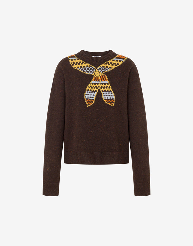 Inlaid wool-and-silk blend sweater Dark brown Moschino 0