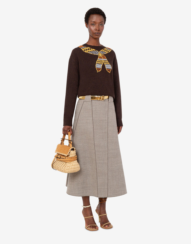 Inlaid wool-and-silk blend sweater Dark brown Moschino 1