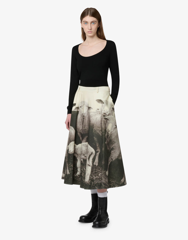Printed cotton gabardine skirt Grey Moschino 0