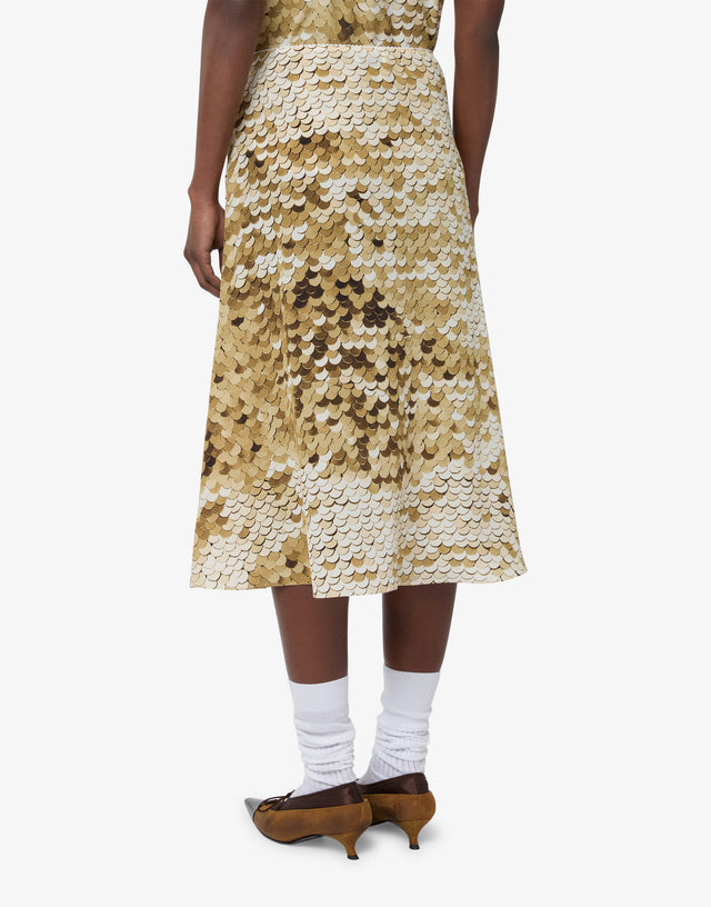 Printed silk crepe de chine skirt Gold Moschino 1