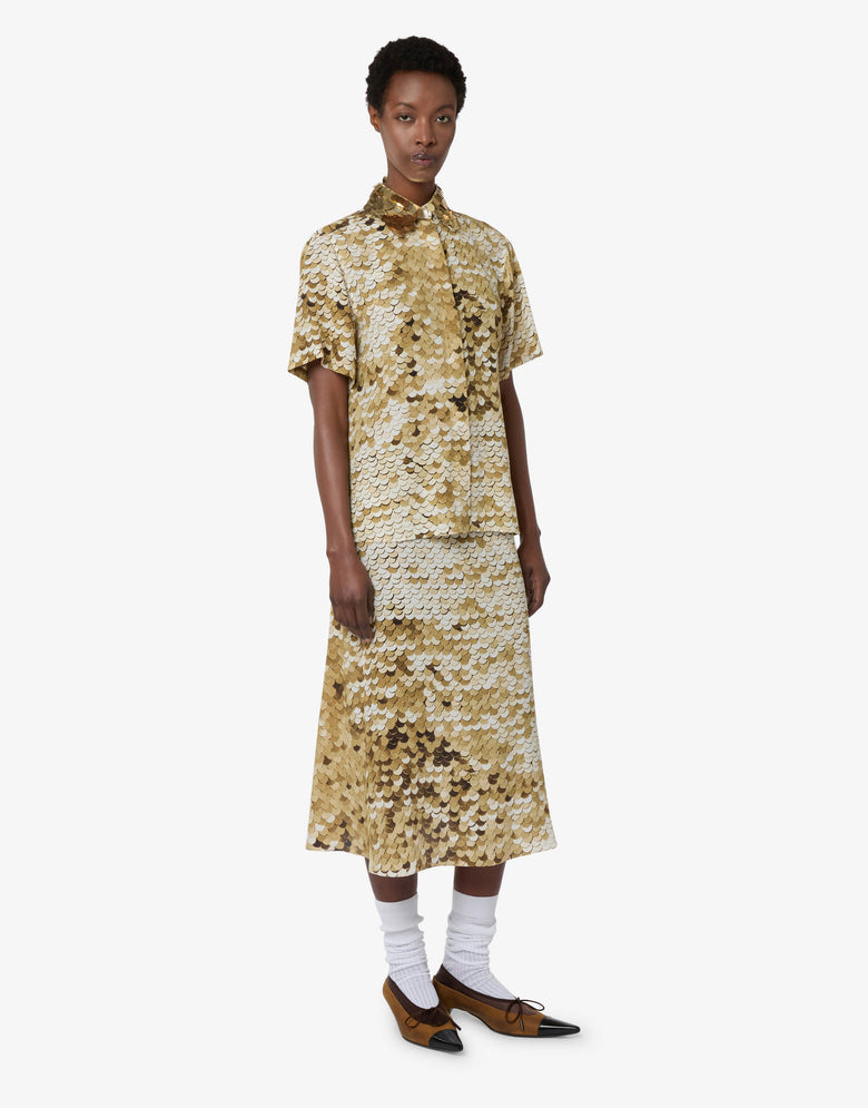 Printed silk crepe de chine skirt Gold Moschino 3