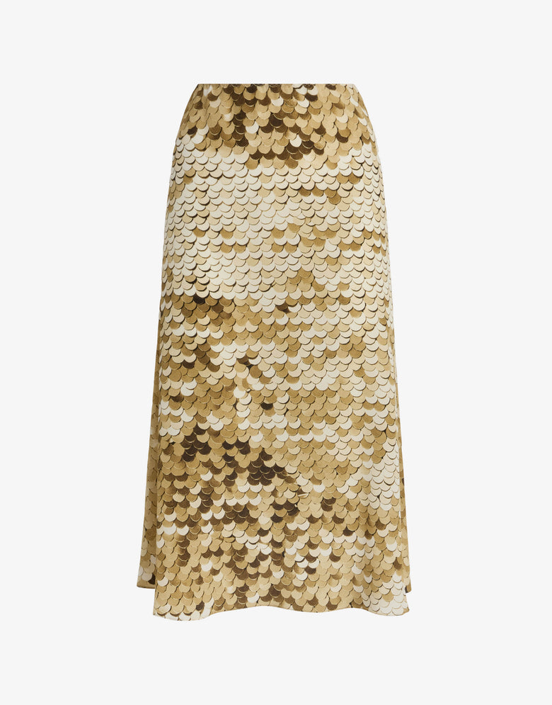 Printed silk crepe de chine skirt Gold Moschino 4