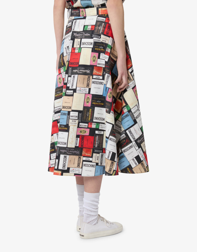 Printed cotton gabardine skirt Steel grey Moschino 1