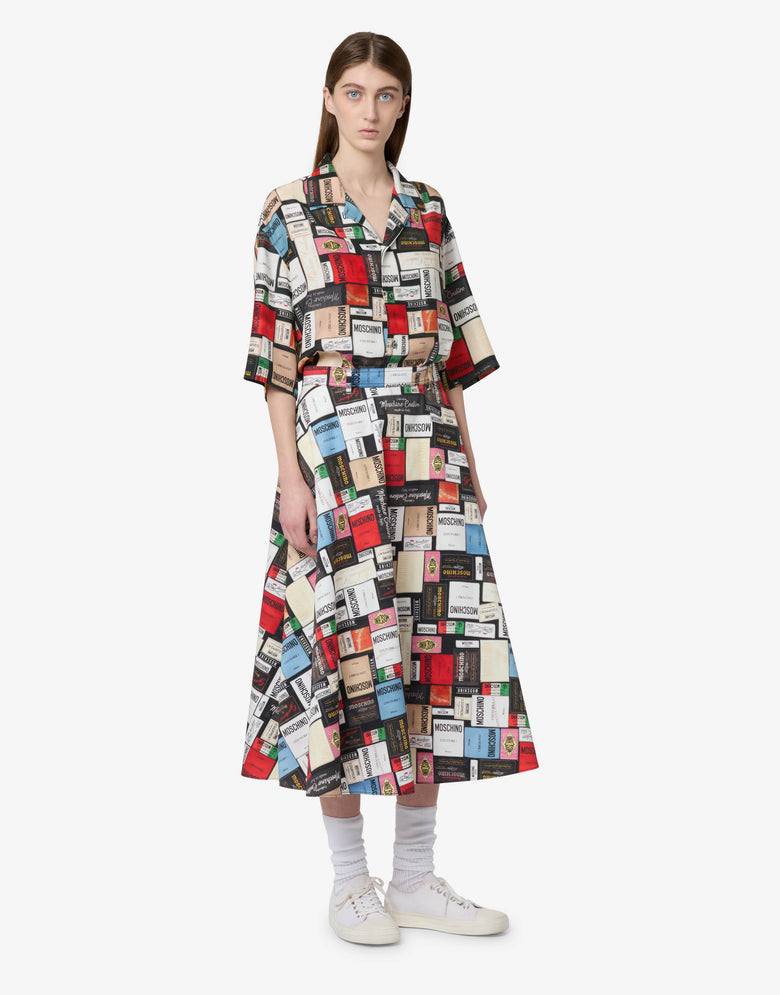 Printed cotton gabardine skirt Steel grey Moschino 3