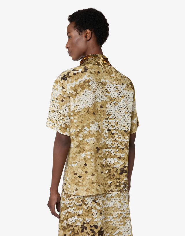 Printed crepe de chine shirt Gold Moschino 1