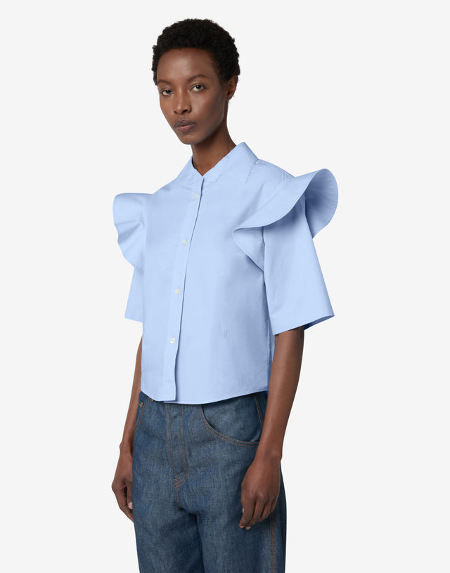 Hemd aus Baumwollpopeline mit Rüschen Baby Blau Moschino 0