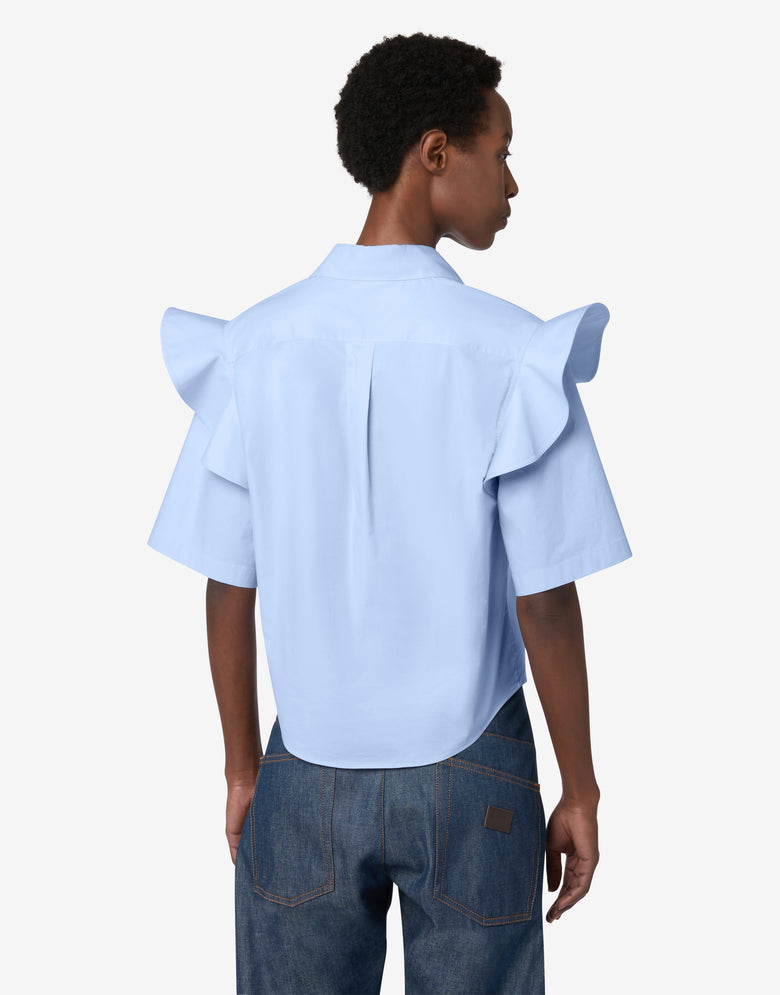 Camisa de popelín de algodón con volantes Azul Bebé Moschino 1