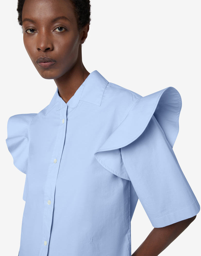 Camisa de popelín de algodón con volantes Azul Bebé Moschino 2