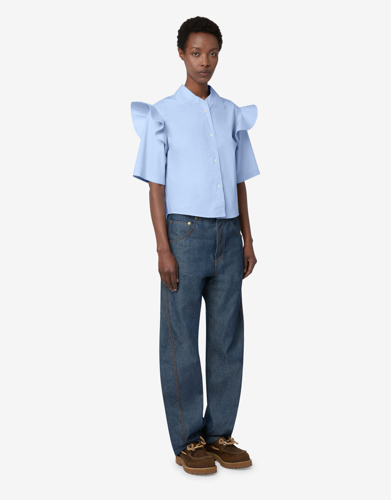Camisa de popelín de algodón con volantes Azul Bebé Moschino 3