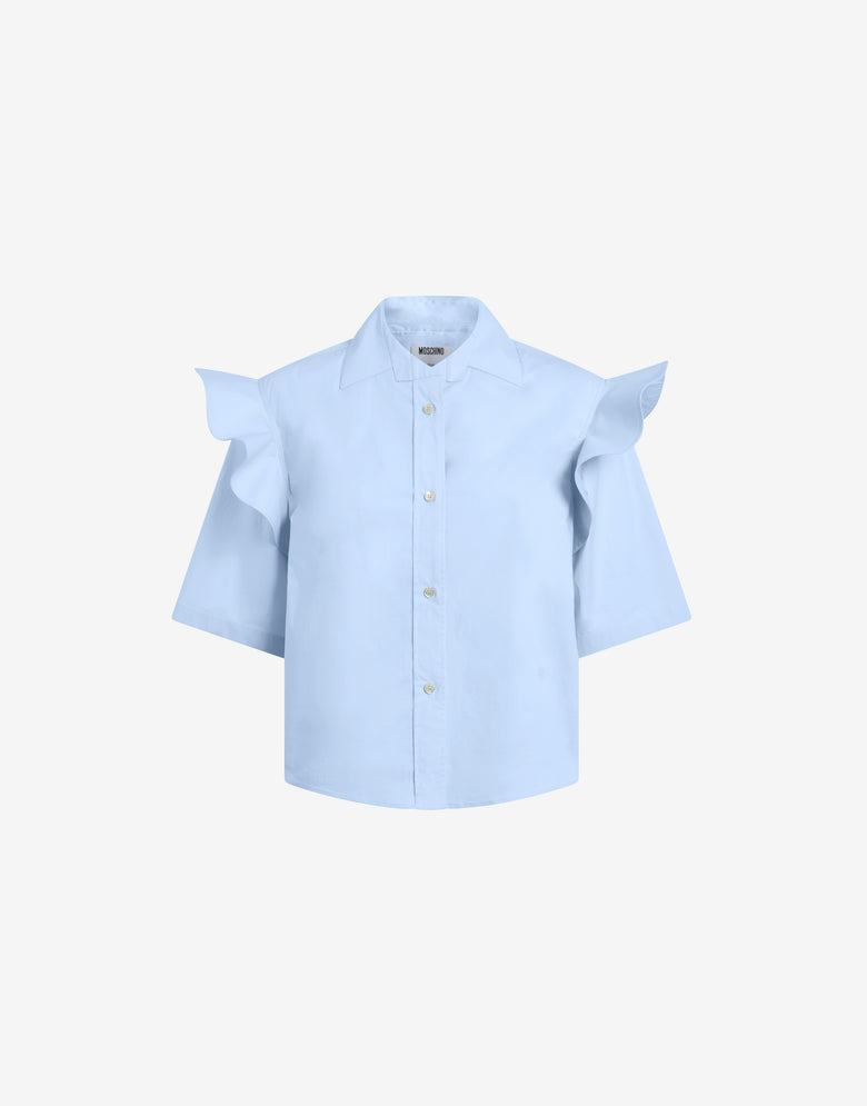 Camisa de popelín de algodón con volantes Azul Bebé Moschino 4