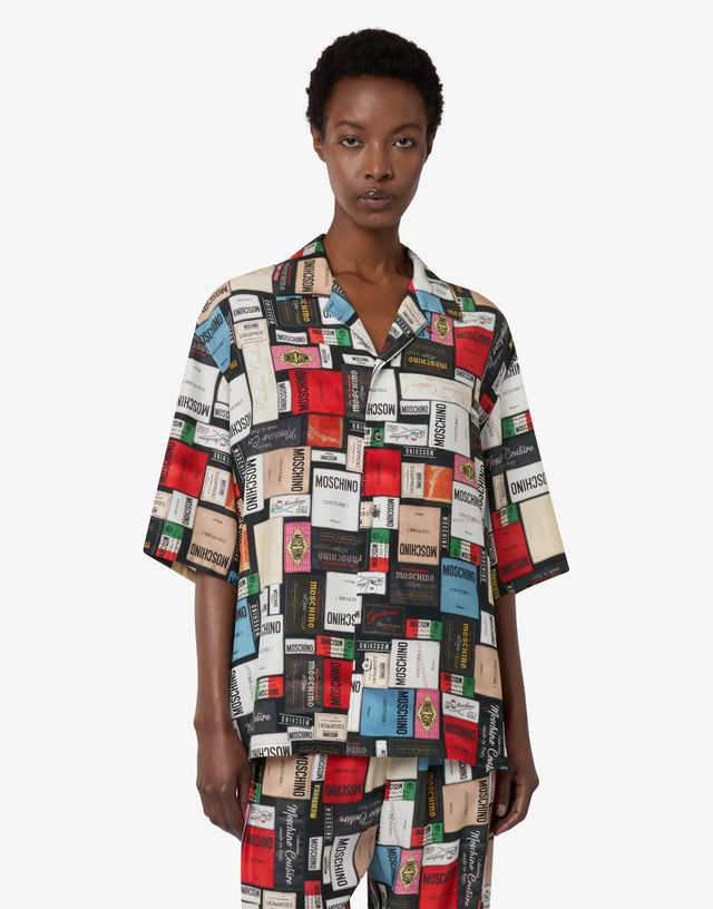 Printed silk shirt Grey Moschino 0