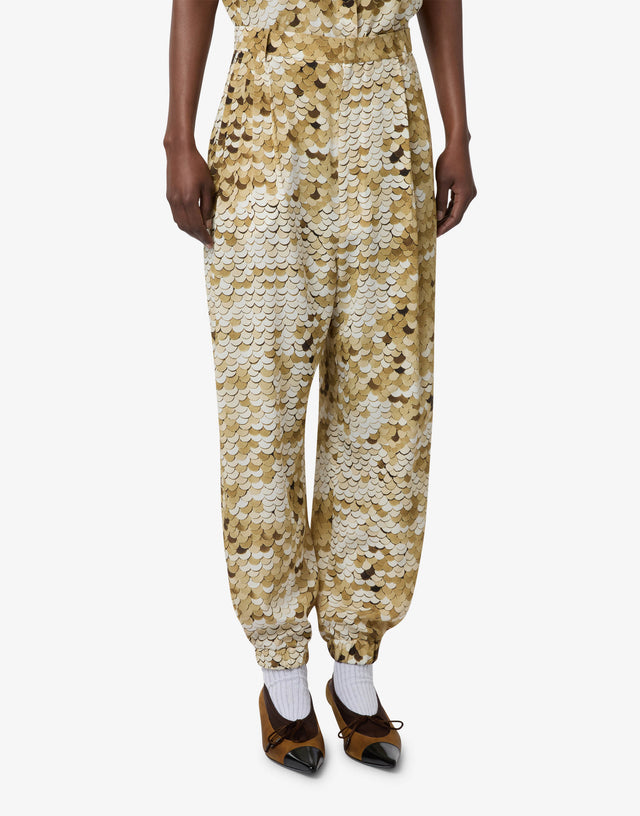 Pantalone in crepe de chine stampato Oro Moschino 0