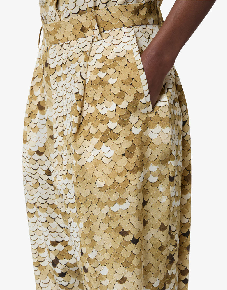 Pantalone in crepe de chine stampato Oro Moschino 2