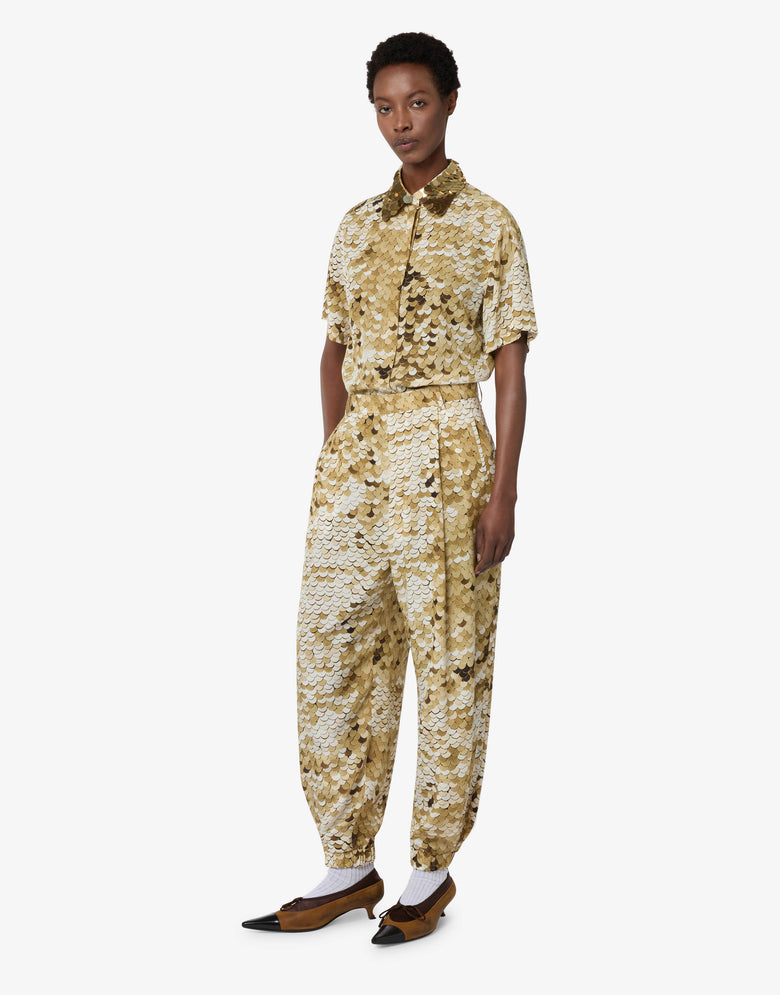 Pantalone in crepe de chine stampato Oro Moschino 3